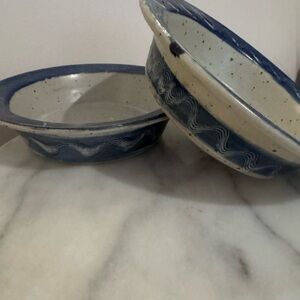Handmade Blue and Cream Ceramic Serving Bowls - Set of 2